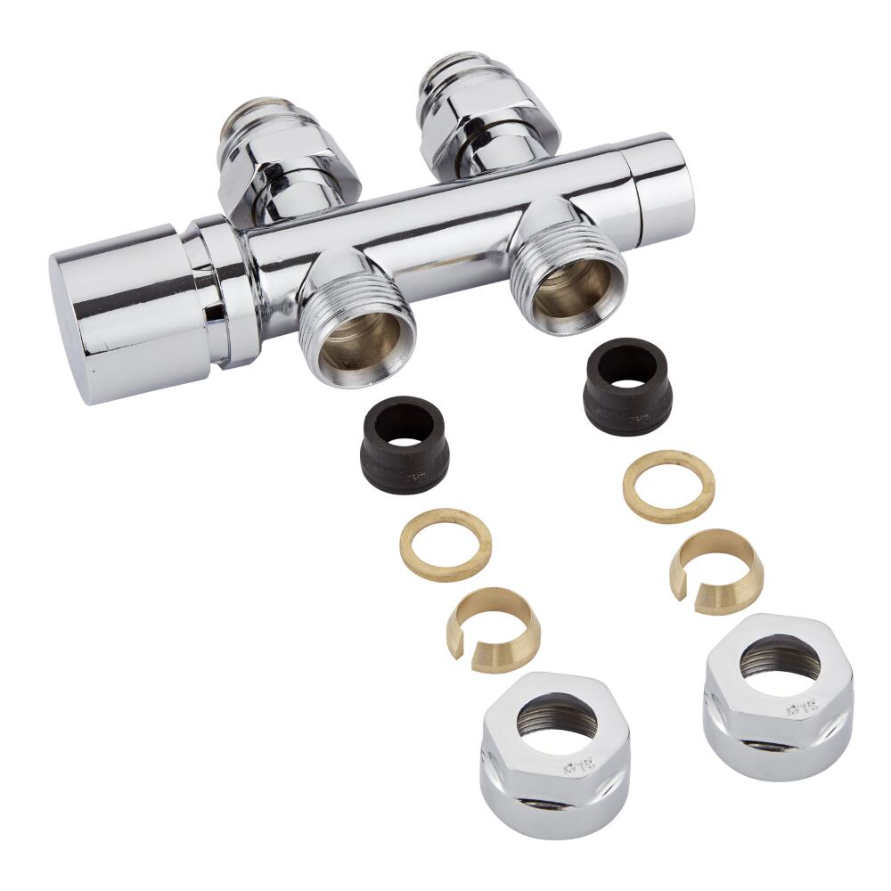Llaves Rectas Cromadas para Radiador y Toallero de 3/4” con Cabezal Cromado y Adaptadores para Tubos de Cobre 15mm - Multiblock H