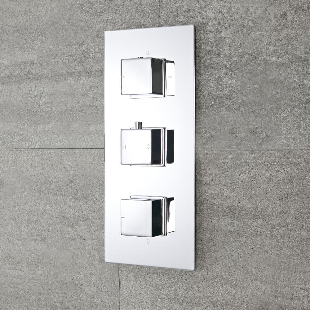 Termostato de Ducha de 3 Funciones con Desviador con Manijas de Control Cuadradas - Kubix