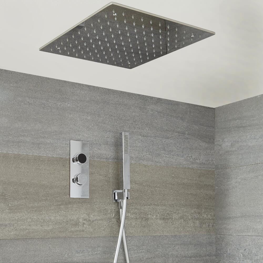 Ducha Digital con Sistema de Control de 2 Salidas con Alcachofa de Ducha Cuadrada Empotrable y Telefonillo de Ducha - Narus