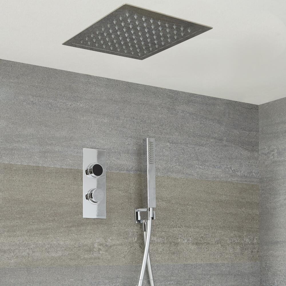 Ducha Digital con Sistema de Control de 2 Salidas con Alcachofa de Ducha Cuadrada Empotrable de 280x280mm y Telefonillo de Ducha - Narus