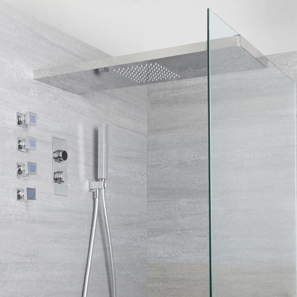 Ducha Digital con Sistema de Control de 3 Salidas con Alcachofa con Soporte para Mampara de 800x250mm Telefonillo y Jets de Ducha - Narus