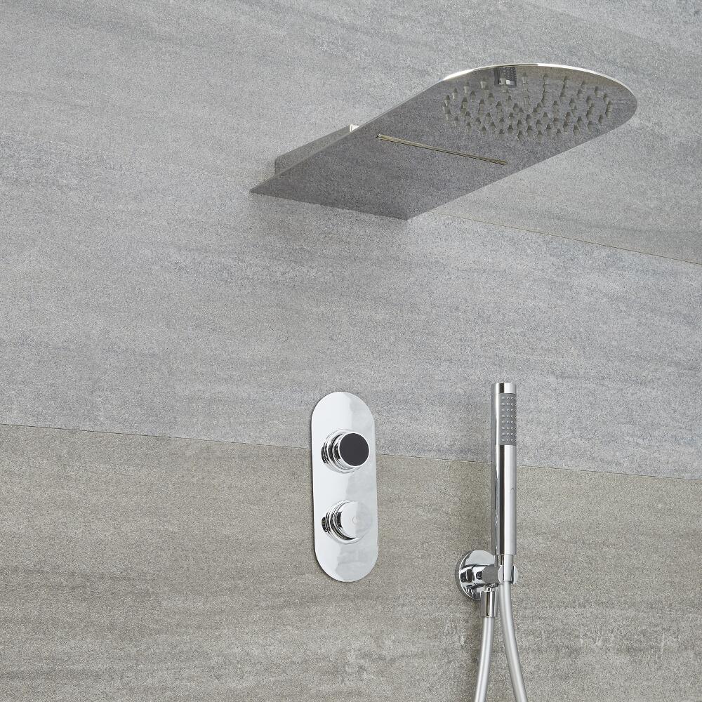 Ducha Digital con Sistema de Control de 3 Salidas con Alcachofa Efecto Lluvia y Cascada con Telefonillo - Narus