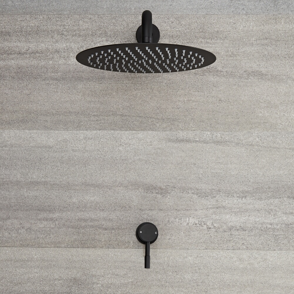 Llave de Ducha Manual Empotrable de 1 Función Negra con Alcachofa de Ducha Redonda de 300mm - Nox