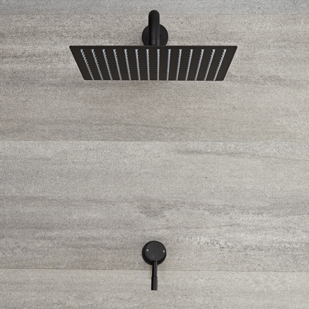 Llave de Ducha Manual Empotrable de 1 Función Negra con Alcachofa de Ducha Cuadrada de 300x300mm - Nox