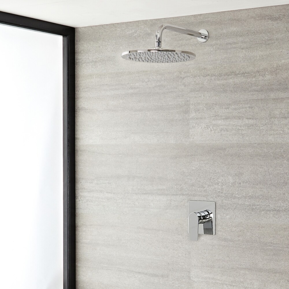 Conjunto de Ducha con Mezclador de Ducha Manual de 1 Función y Alcachofa de Ducha Redonda de 300mm Cromado - Harting