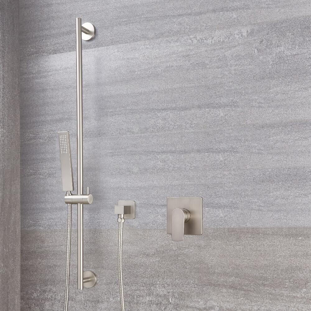 Conjunto de Ducha con Mezclador de Ducha Manual de 1 Función con Barra de Ducha Deslizante Cuadrada de Color Níquel Cepillado - Harting