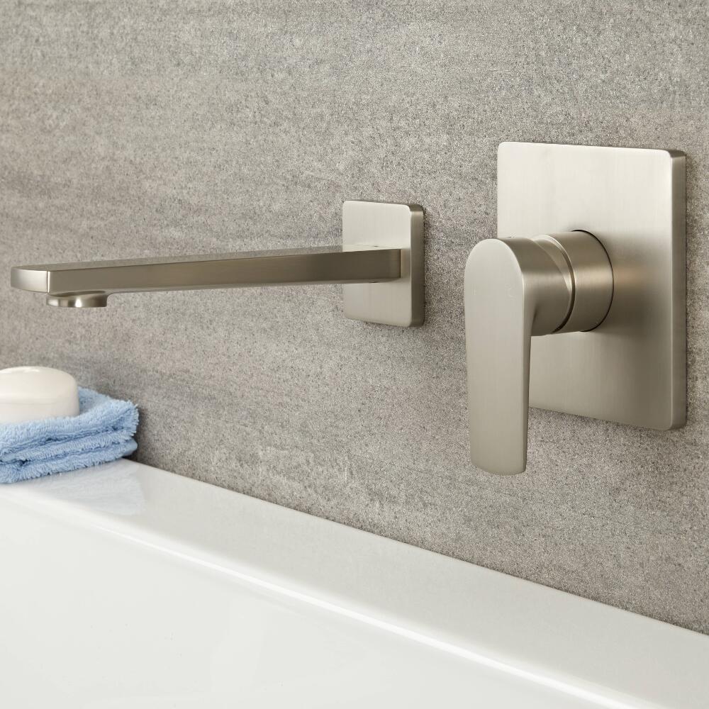 Mezclador Manual de 1 Función para Lavabo o Bañera Completo con Caño Erogador Níquel Cepillado - Harting
