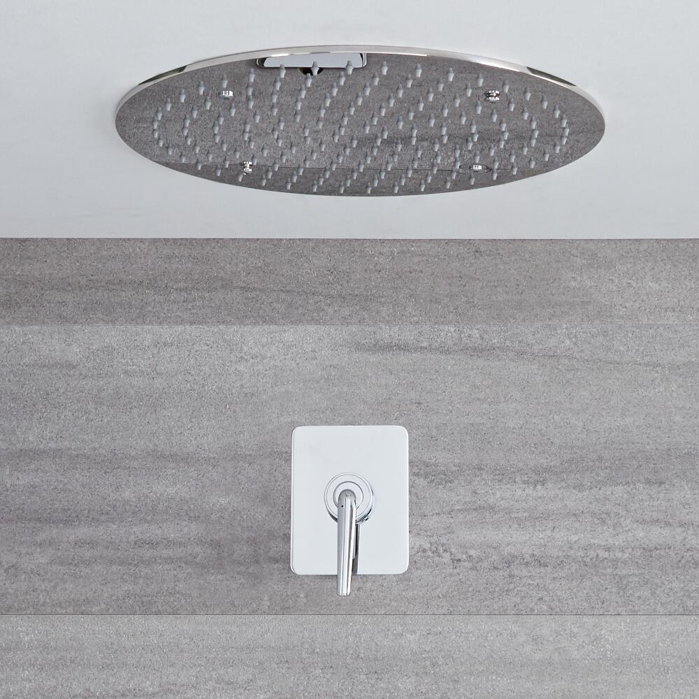 Conjunto de Ducha Empotrable Manual de 1 Función Cromado con Alcachofa de Ducha Redonda de 400mm y – Ora