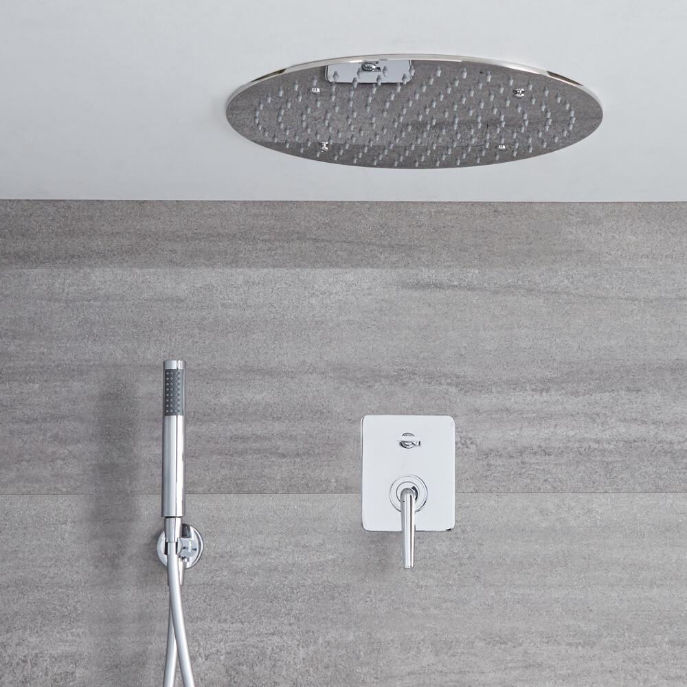 Conjunto de Ducha Cromado Empotrable Manual de 2 Funciones, Alcachofa de Ducha Redonda de 400mm y Ducha de Mano - Ora