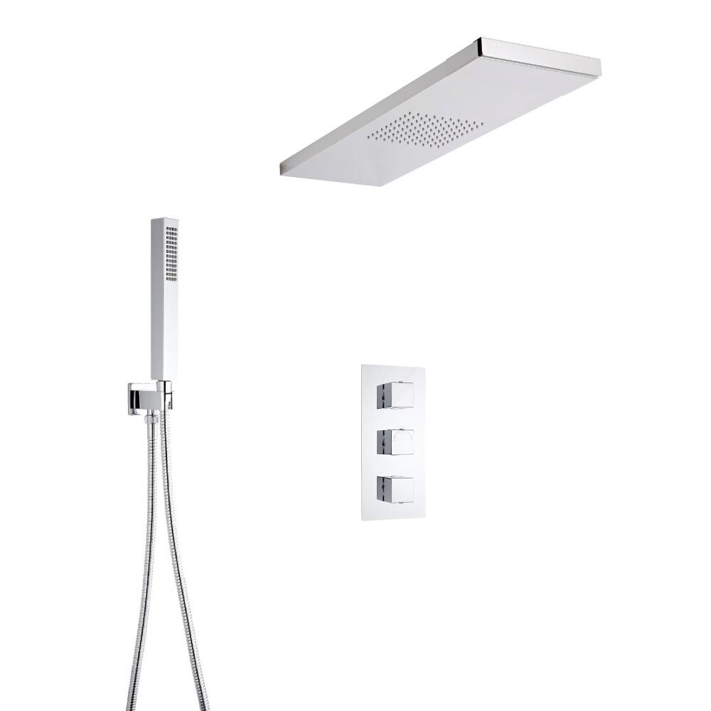Conjunto de Ducha Termostático Triple de 2 Funciones con Ducha de Mano y Selección de entre 3 Alcachofas para Pared de Ducha