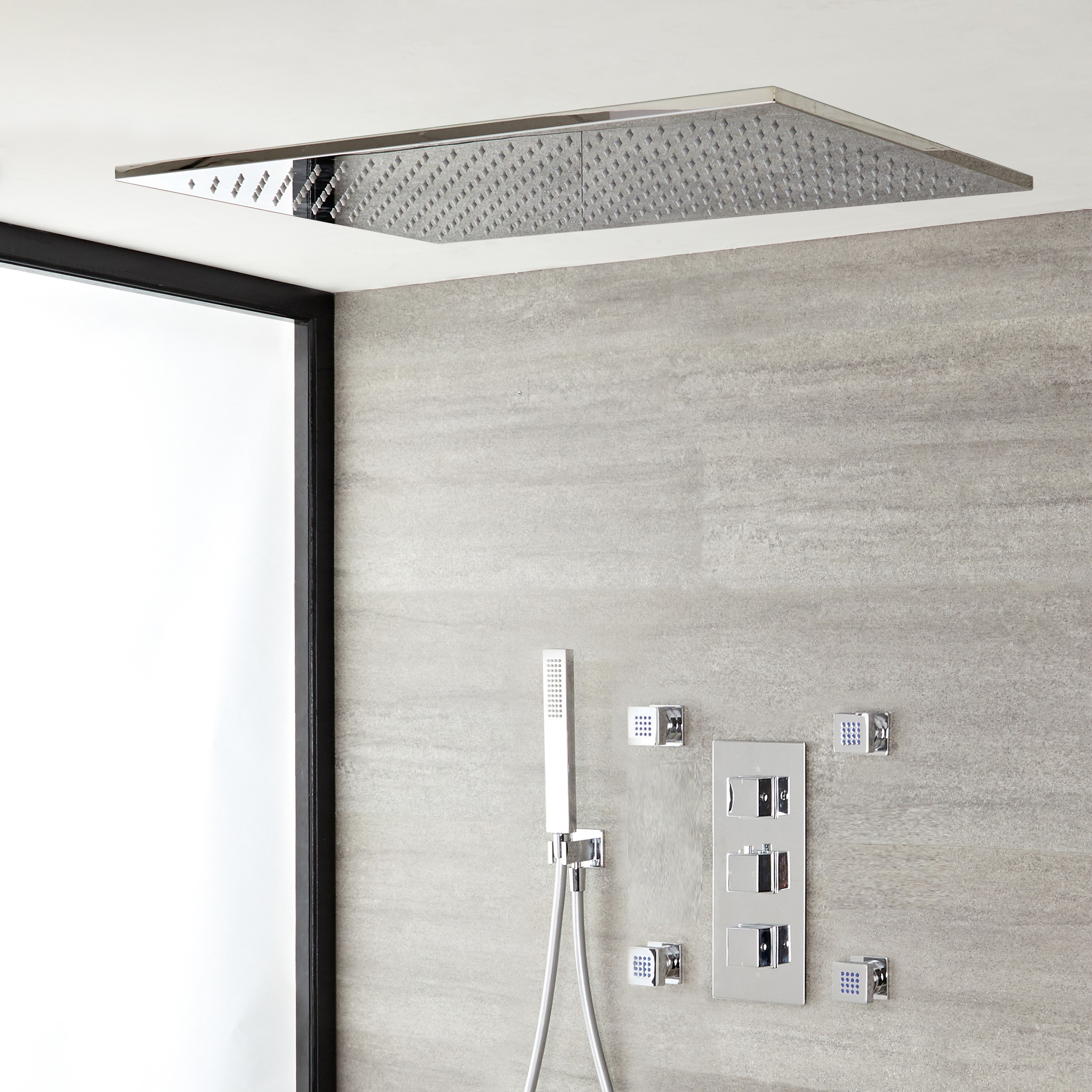 Conjunto de Ducha Termostático de 3 Funciones con Alcachofa Empotrable de 800x500mm, Jets de Ducha y Ducha de Mano