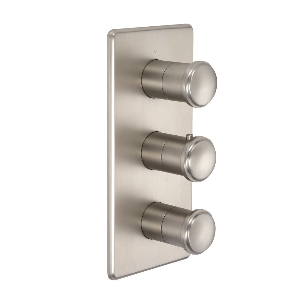 Mezclador de Ducha Termostático Triple de 2 Salidas Moderno de Color Níquel Cepillado - Aldwick
