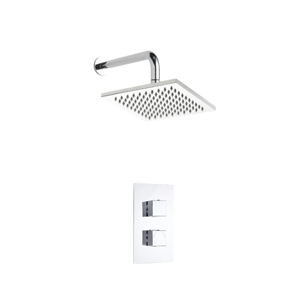 Conjunto de Ducha Termostático de 1 Función con Alcachofa Cuadrada de 200mm y Brazo de Ducha