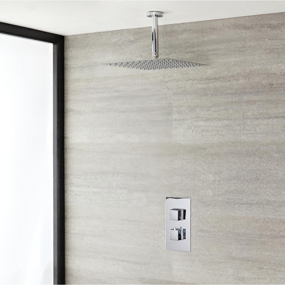 Conjunto de Ducha Termostático de 1 Función con Alcachofa Cuadrada de 300mm y Brazo de Ducha
