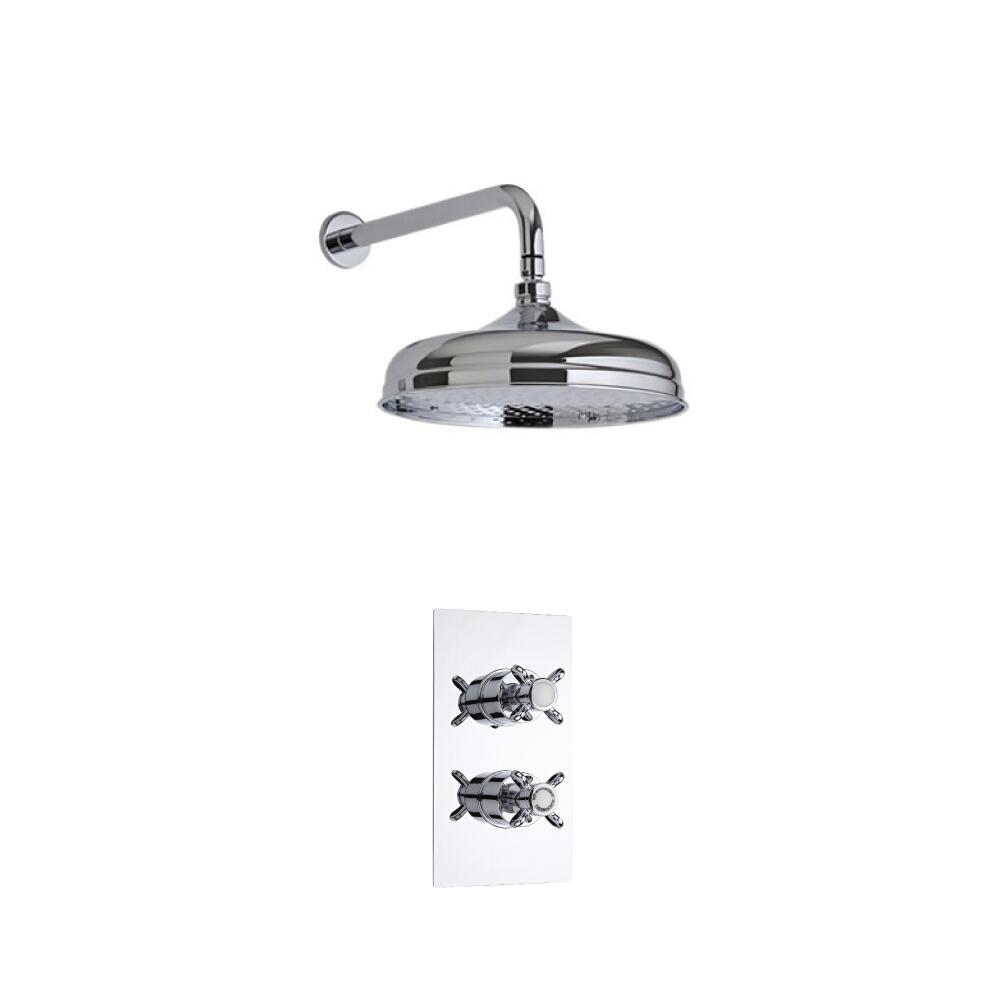 Conjunto de Ducha Termostático de 1 Función con Alcachofa Redonda Tradicional Fija de 150mm y Brazo de Ducha