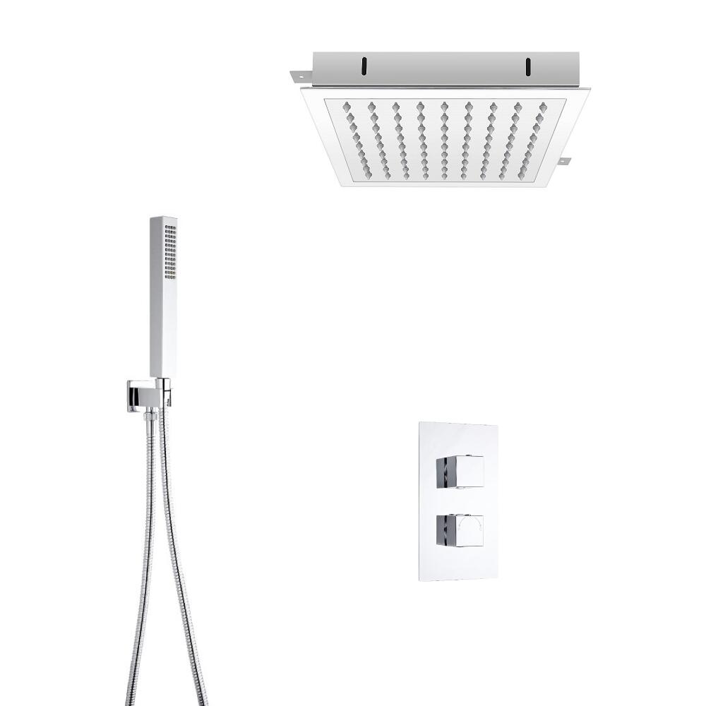 Conjunto de Ducha Termostático de 2 Funciones con Alcachofa de Ducha Empotrable de 280mm y Ducha de Mano