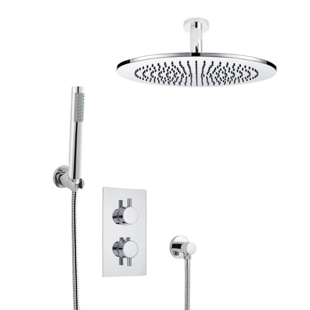 Conjunto de Ducha Termostático de 2 Funciones con Alcachofa, Brazo de Ducha y Ducha de Mano