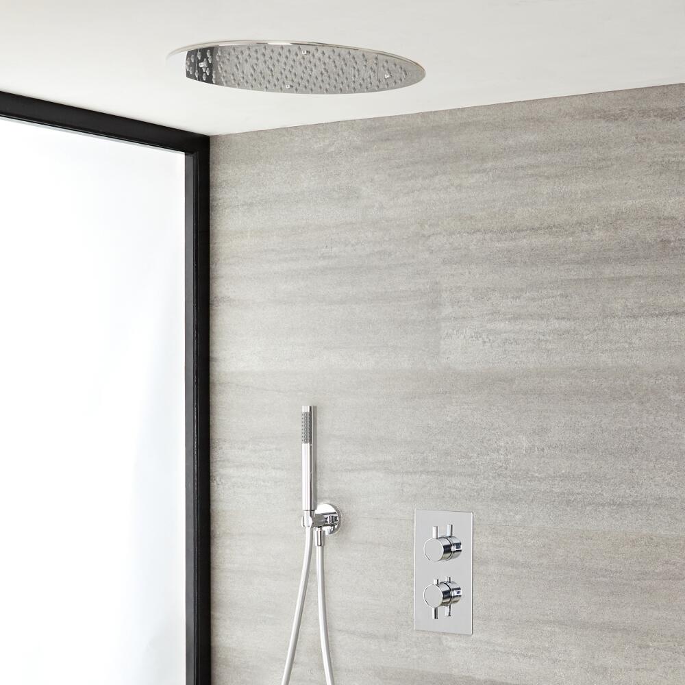 Conjunto de Ducha Termostático de 2 Funciones con Alcachofa de Ducha Empotrable de 400mm y Ducha de Mano