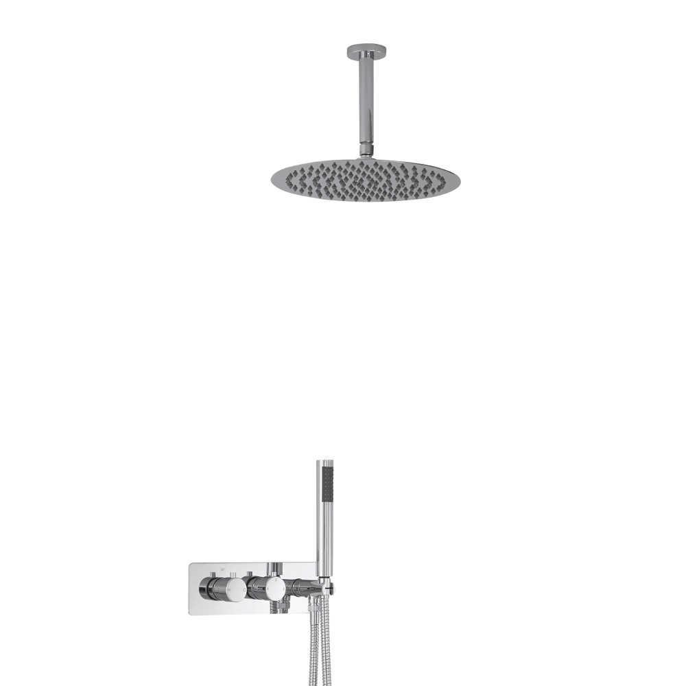 Mezclador de Ducha Empotrable de 2 Funciones con Alcachofa de 300mm con Diseño Redondo, Brazo de Techo y Telefonillo - Mirage
