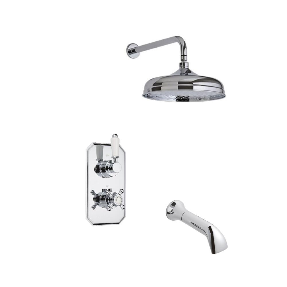 Conjunto de Ducha Termostático Tradicional de 2 Funciones con Alcachofa de 150mm y Erogador de Bañera