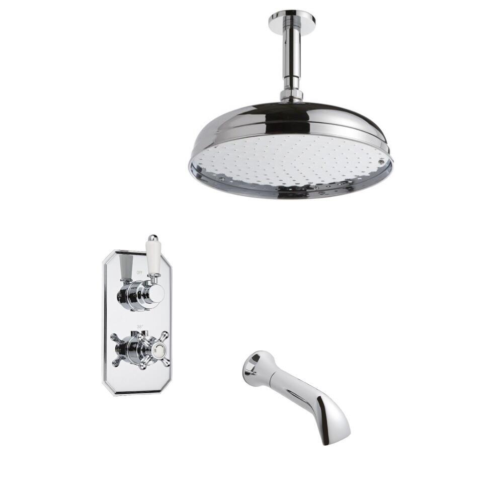 Conjunto de Ducha Termostático Tradicional de 2 Funciones con Alcachofa de 300mm y Erogador de Bañera