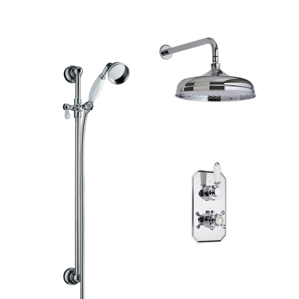 Conjunto de Ducha Termostático de 2 Funciones con Alcachofa de Ducha Empotrable de 150mm y Ducha de Mano