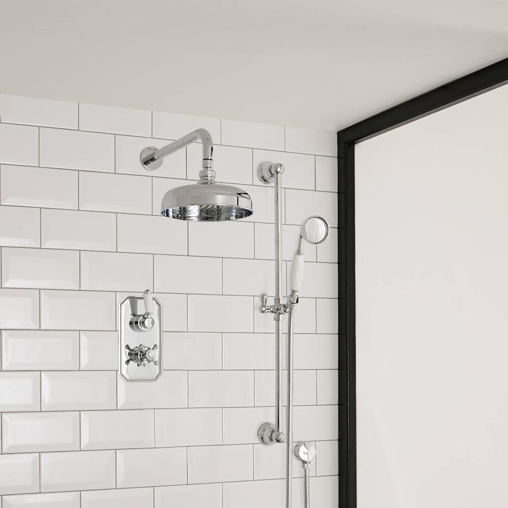Conjunto de Ducha Termostático de 2 Funciones con Alcachofa de Ducha Empotrable de 150mm y Ducha de Mano