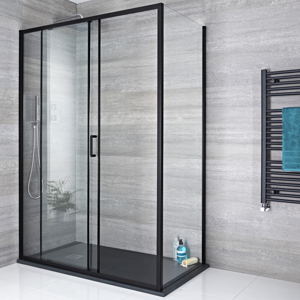 Mampara de Ducha Lateral Negra 900x1950mm - Nox