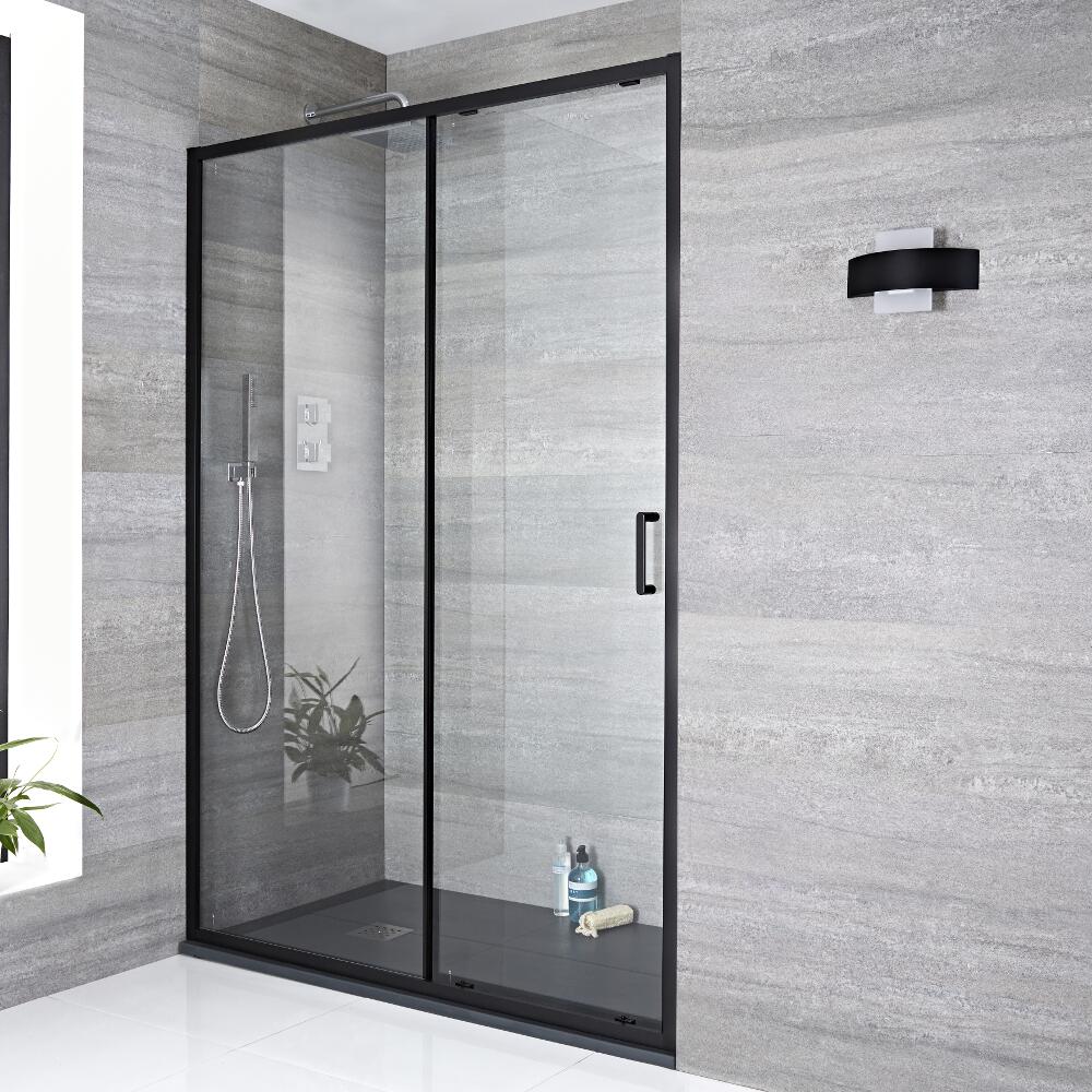 Mampara de Ducha Puerta de Ducha Frontal Corredera Negra 1700x1950mm - Nox