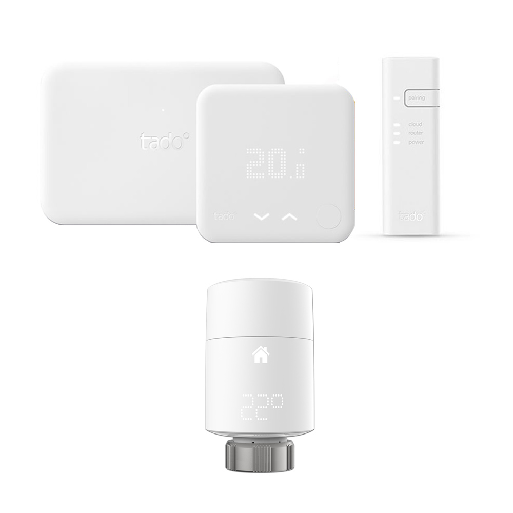 Kit de Inicio (v3) con Termostato Inteligente con 2 Cabezales Termostáticos Verticales y Kit de Extensión Tado°