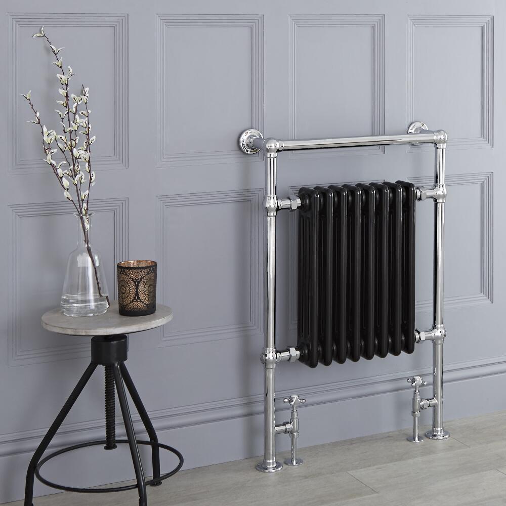 Radiador Toallero Tradicional Negro - 930mm x 620mm (con Barra Superior Plana) - Avon