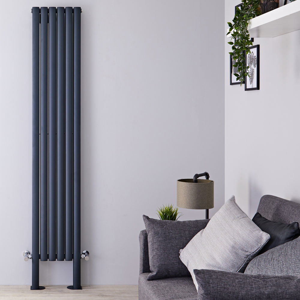 Radiador de Diseño Vertical Doble Con Pies de Soporte - Antracita - 2000mm x 354mm x 78mm - 1401 Vatios - Revive Plus