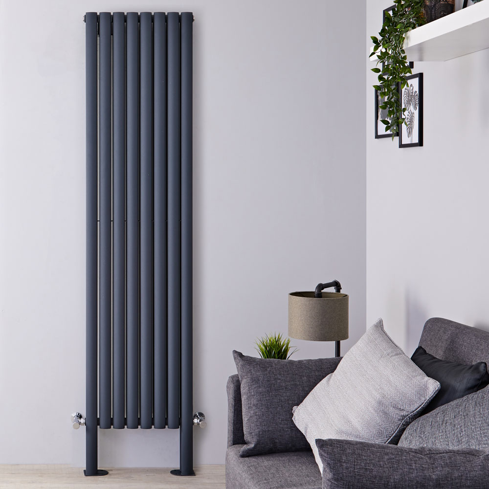 Radiador de Diseño Vertical Doble Con Pies de Soporte - Antracita - 2000mm x 472mm x 78mm - 1868 Vatios - Revive Plus