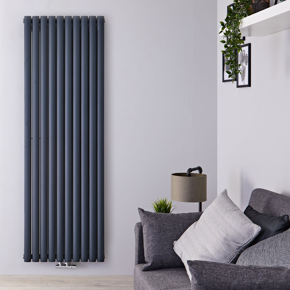 Radiador de Diseño Vertical Doble Con Conexión Central - Antracita - 1780mm x 590mm x 78mm - 2169 Vatios - Revive Caldae