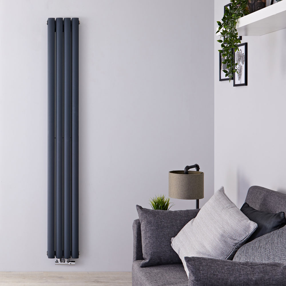 Radiador de Diseño Vertical Doble Con Conexión Central - Antracita - 1780mm x 236mm x 78mm - 866 Vatios - Revive Caldae