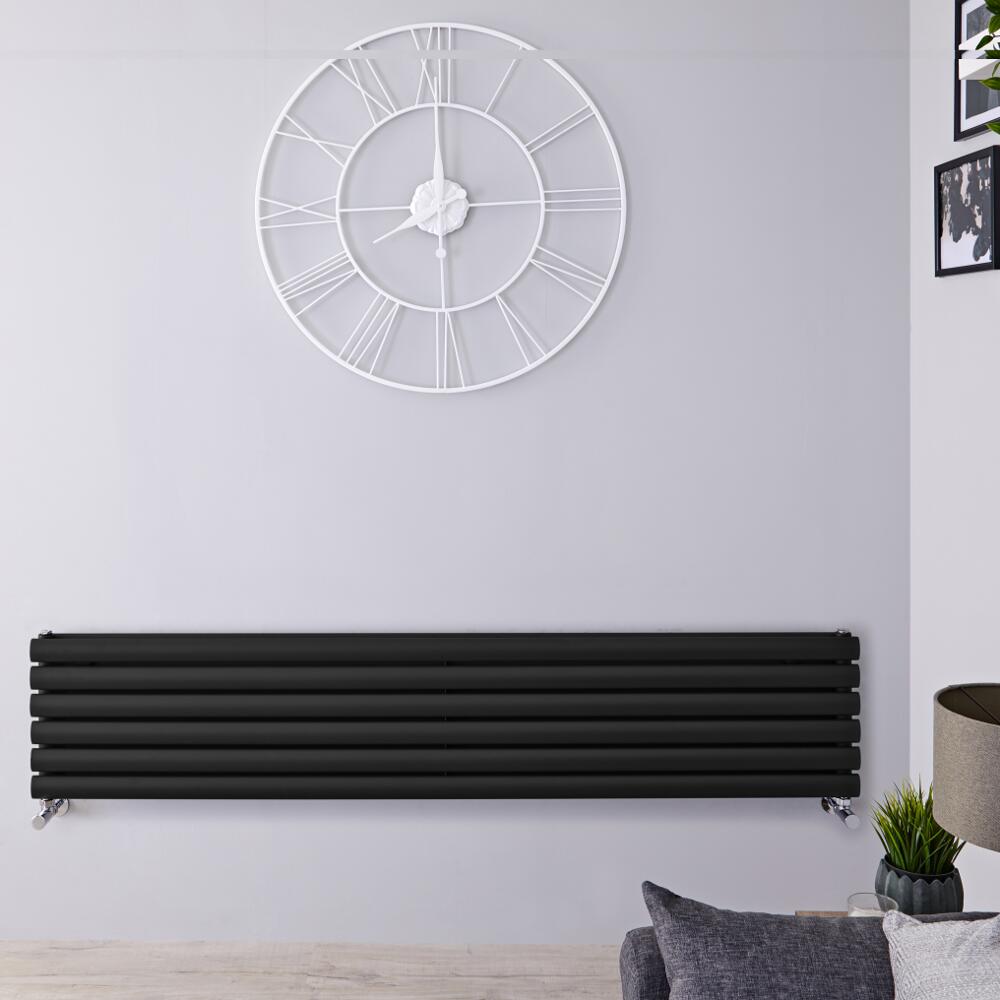 Radiador de Diseño Horizontal Doble - Negro Mate - 354mm x 1780mm x 78mm - 1324 Vatios - Revive