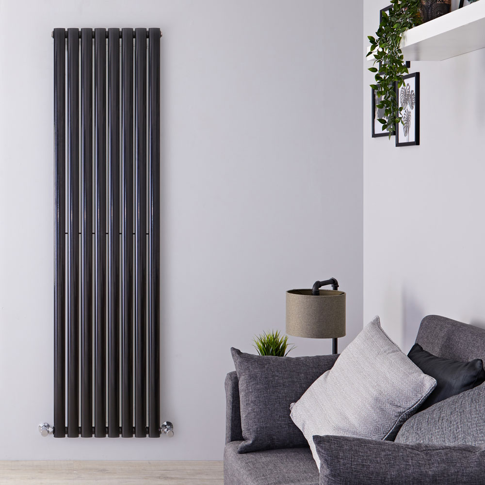 Radiador de Diseño Vertical - Negro Lúcido - 1780mm x 472mm x 56mm - 1189 Vatios - Revive