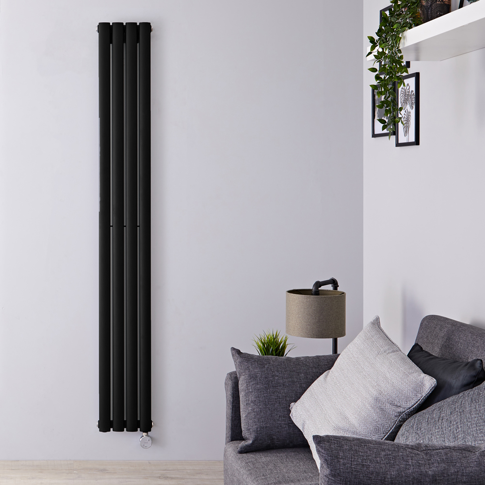 Radiador de Diseño Eléctrico Vertical - Negro Mate - 1780mm x 236mm x 56mm - Elemento Termostático de 800W - Revive
