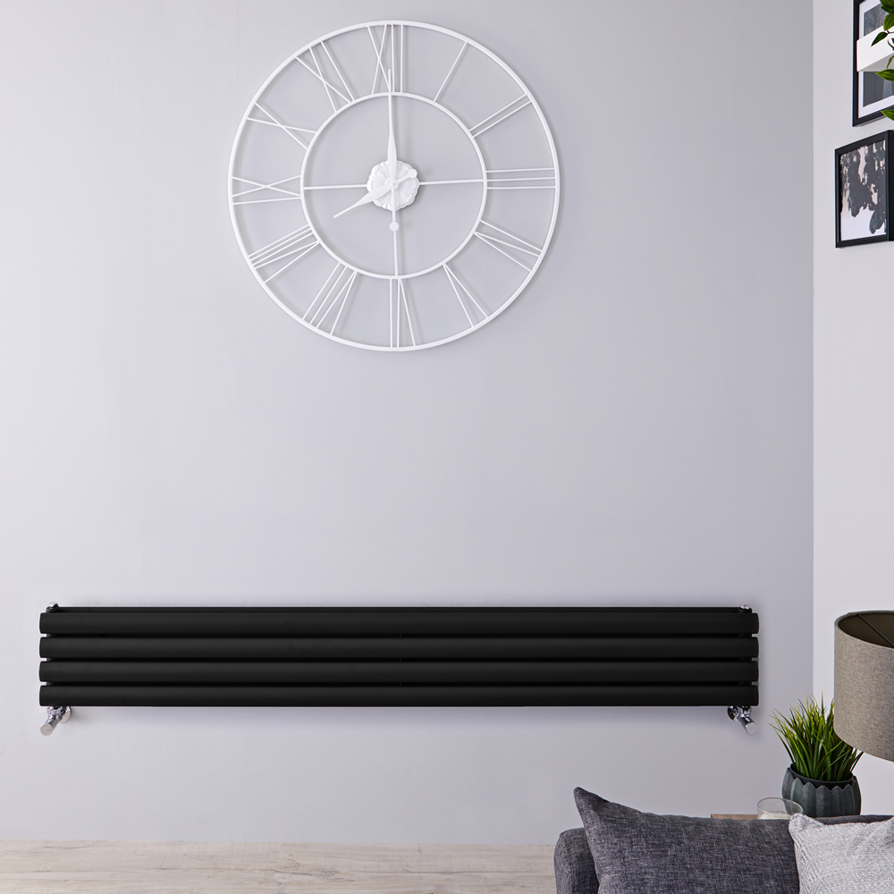 Radiador de Diseño Horizontal Doble - Negro Mate - 236mm x 1780mm x 78mm - 920 Vatios - Revive