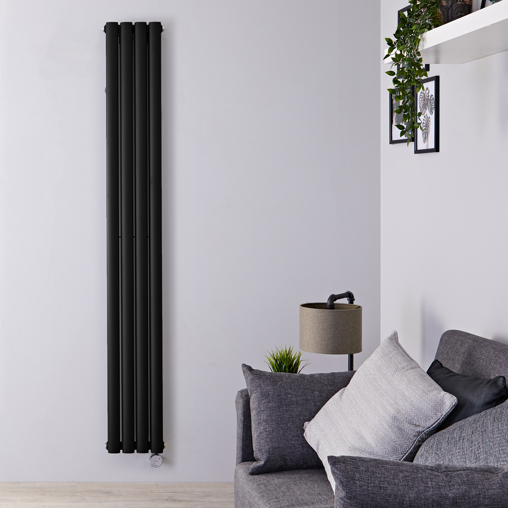 Radiador de Diseño Eléctrico Vertical Doble - Negro Mate - 1780mm x 236mm x 78mm - 1 Elemento de 1200W - Revive