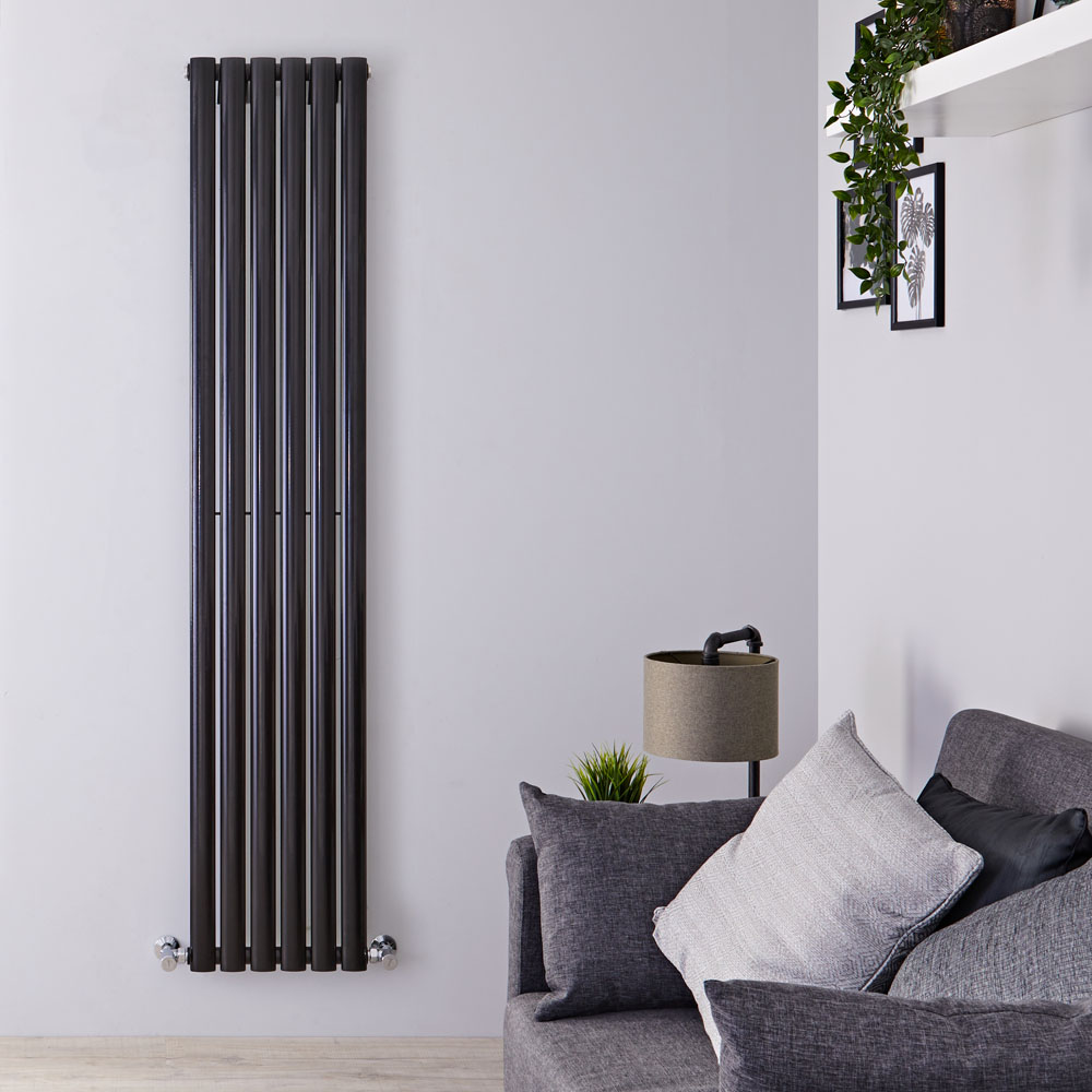 Radiador de Diseño Vertical - Negro Lúcido - 1780mm x 354mm x 56mm - 892 Vatios - Revive
