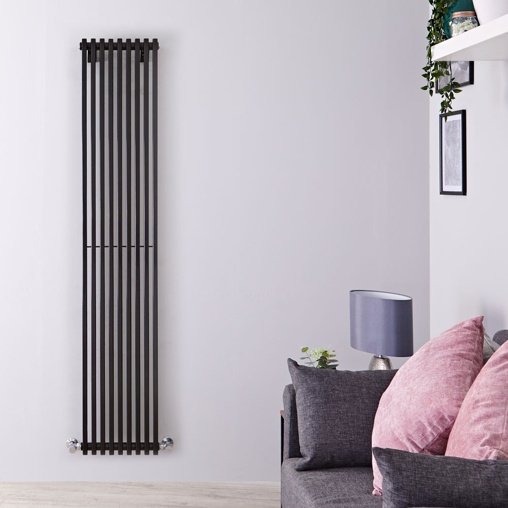 Radiador de Diseño Vertical - Negro Lúcido - 1780mm x 342mm x 84mm - 1176 Vatios - Fin