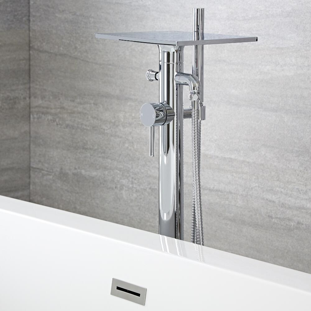 Grifo Mezclador a Cascada Autoportante para Bañera Independiente con Ducha de Mano - Blade