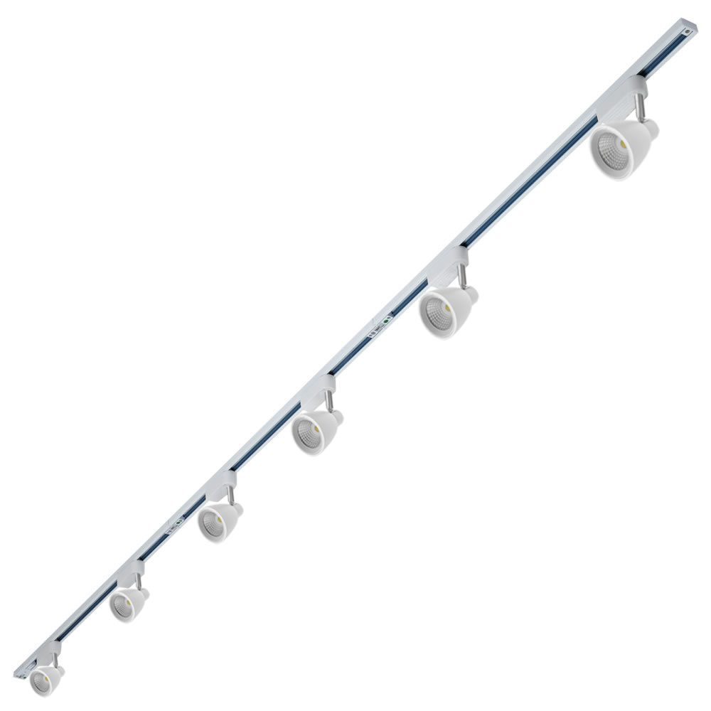Biard Kit con Carril LED Monofase de 1 Circuito de 3m (3 x 1 m) con 6x Focos LED 10W con Intensidad Luminosa Regulable y Conectores - Blanco
