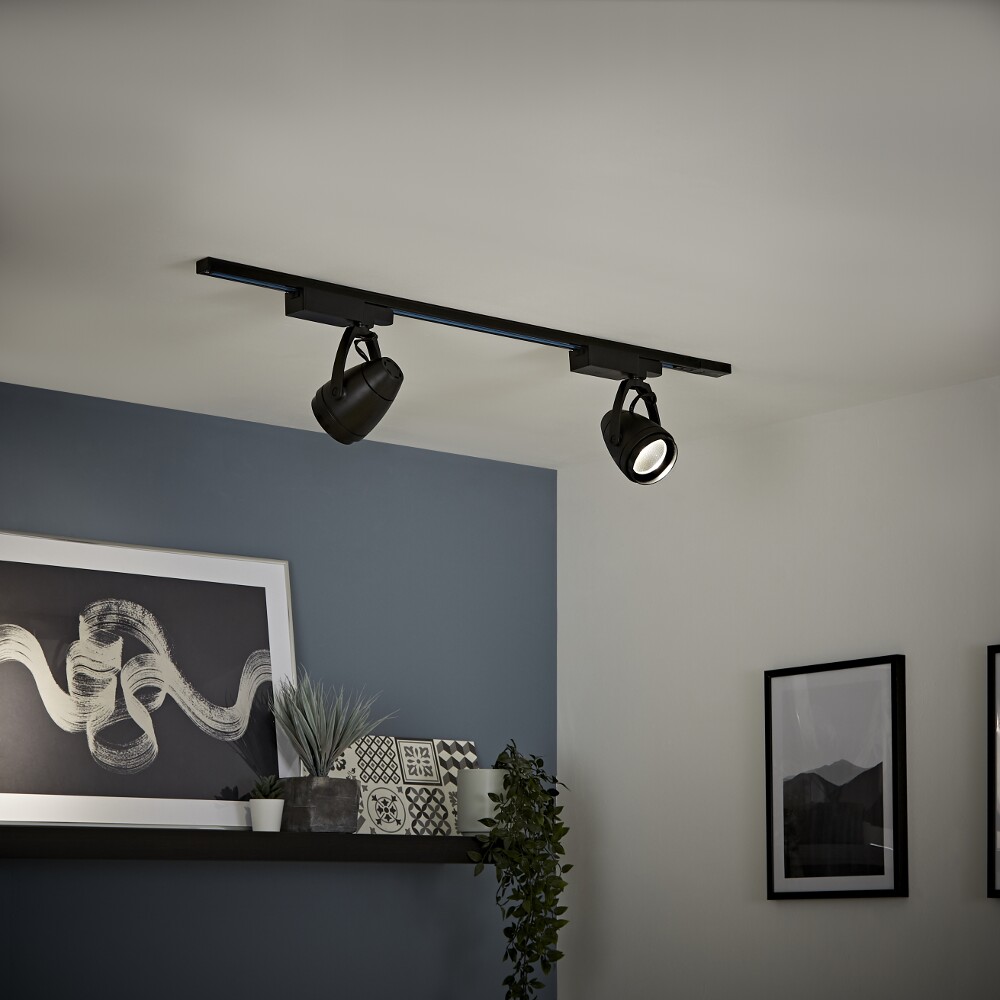 Kit con Carril de Techo Negro LED de 12W - Disponible en Distintas Medidas