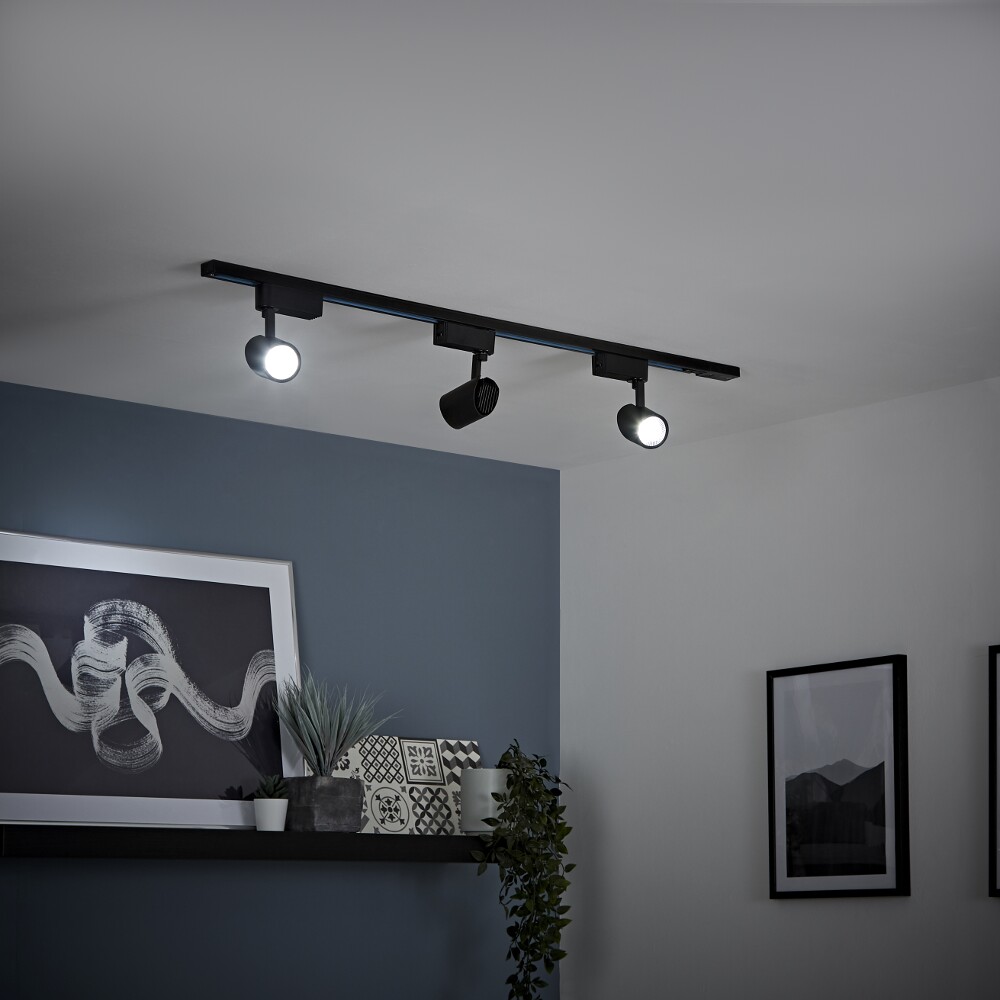 Kit con Carril de Techo Negro LED de 7W - Disponible en Distintas Medidas