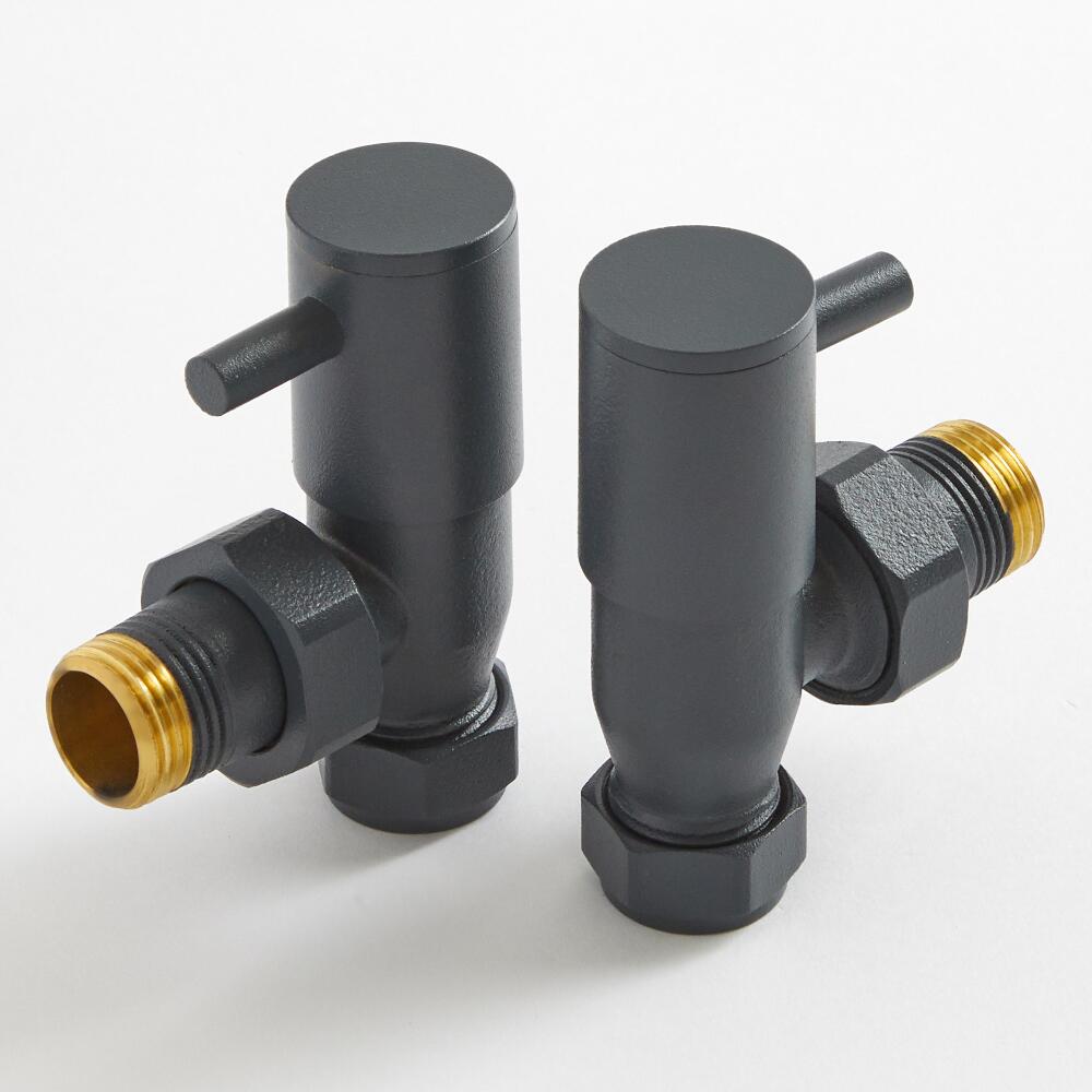 Par de Llaves Angulares Color Antracita para Radiador y Radiador Toallero para Tubos de Cobre de 15mm