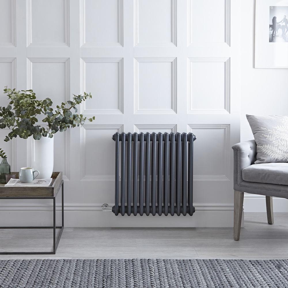Radiador de Diseño Eléctrico - Horizontal Triple Tradicional - Antracita - 600mm x 605mm -Elemento Eléctrico de 800W - Windsor
