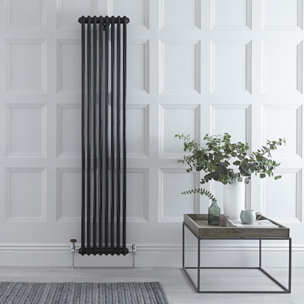 Radiador de Diseño Vertical Doble Tradicional - Negro - 1800mm x 383mm x 68mm - 1245 Vatios - Regent