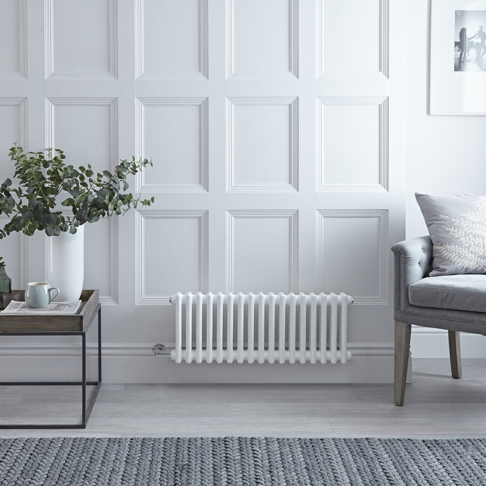 Radiador de Diseño Eléctrico - Horizontal Doble Tradicional - Blanco - 300mm x 785mm - Elemento Eléctrico de 400W - Windsor